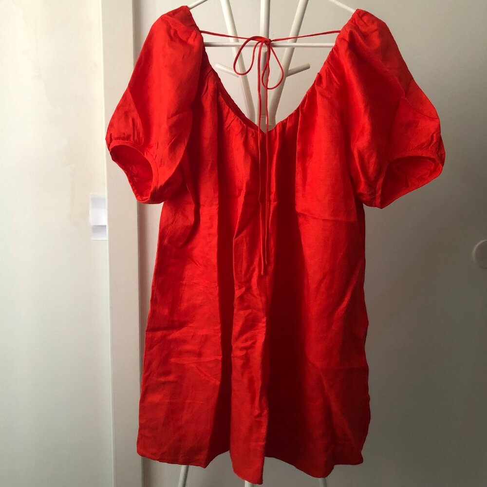 BANANA REPUBLIC MINI DRESS BLOOD ORANGE LINEN VISCOSE OVERSIZED L NWOT - Picture 5 of 7